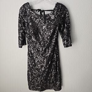 Alberto Makali Black Sequin Dress Sz 4 Cocktail Party Special Occasion 3/4 Slv